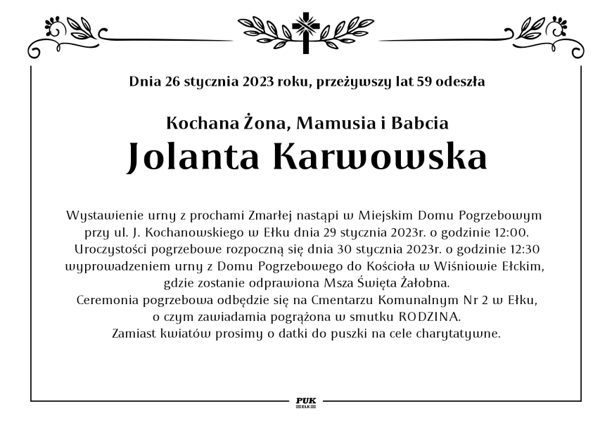 Jolanta Karwowska - nekrolog